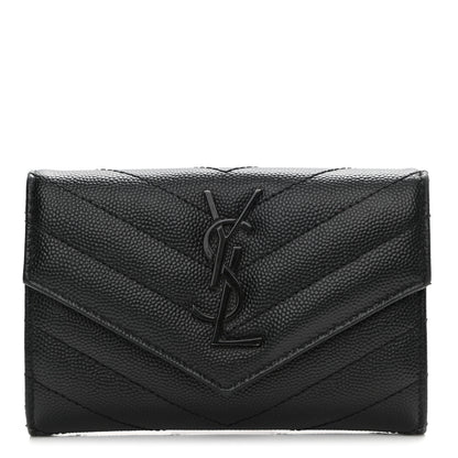 Saint Laurent Grain De Poudre Matelasse Chevron Small Monochrome Monogram Envelope Wallet Black 1 of 8
