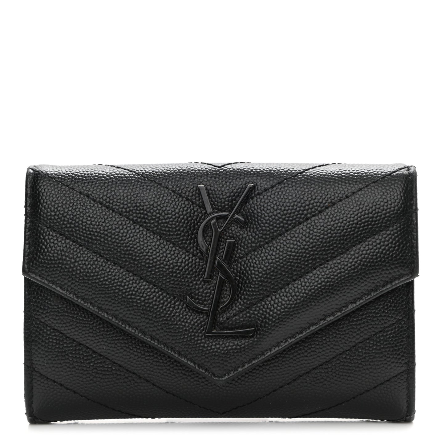 Grain De Poudre Matelasse Chevron Small Monochrome Monogram Envelope Wallet Black