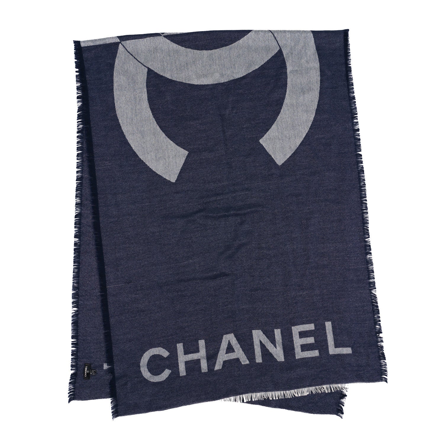 Chanel Cashmere Silk CC Fringe Scarf Beige Cream 2 of 3