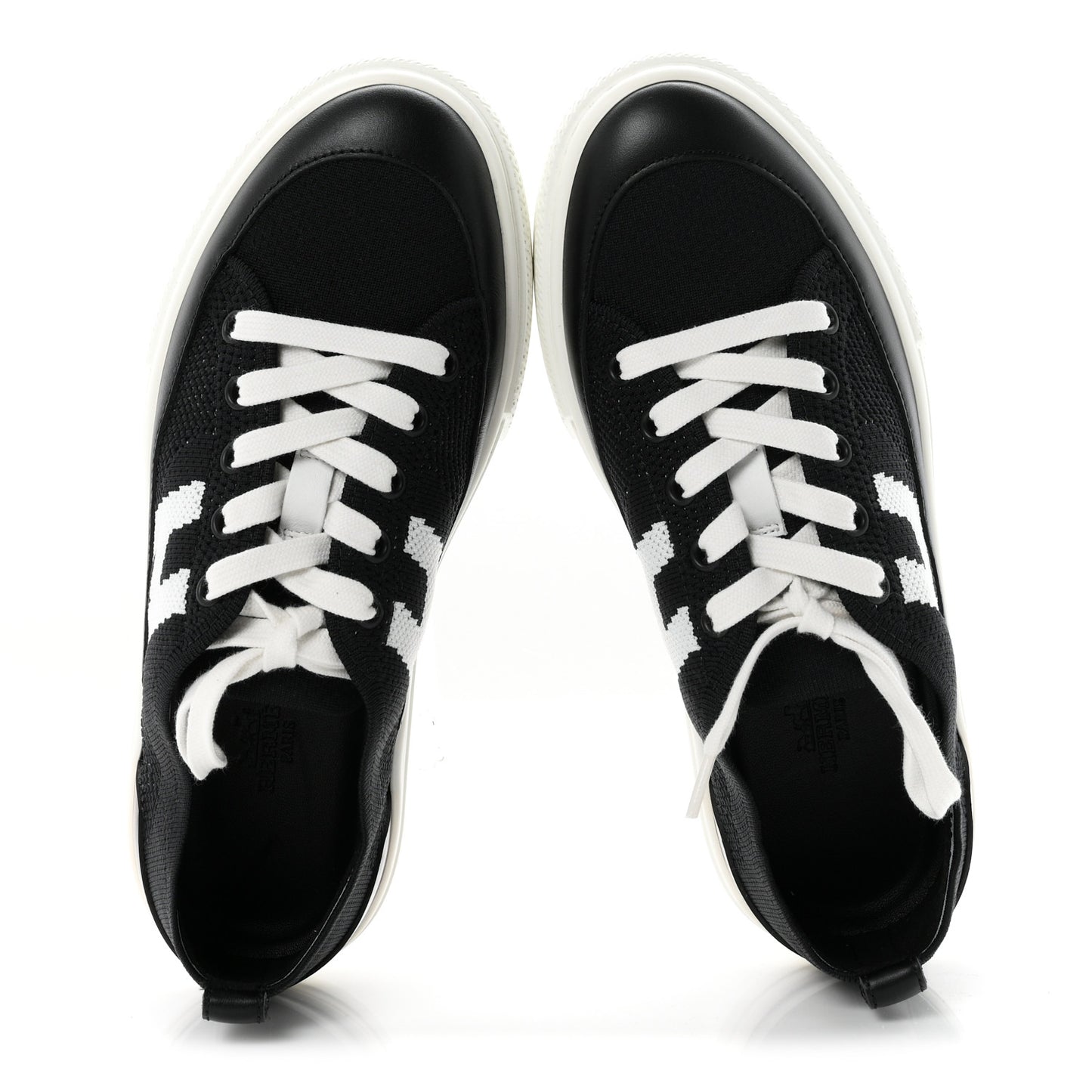 Knit Fabric Calfskin Deep Sneakers 36.5 Black White