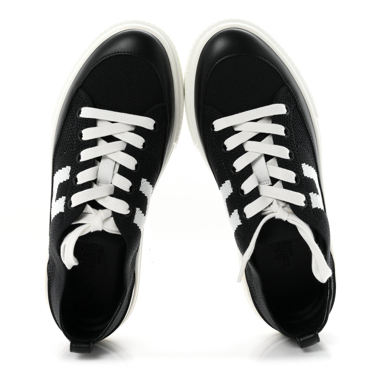 Hermes Knit Fabric Calfskin Deep Sneakers 36.5 Black White 2 of 9