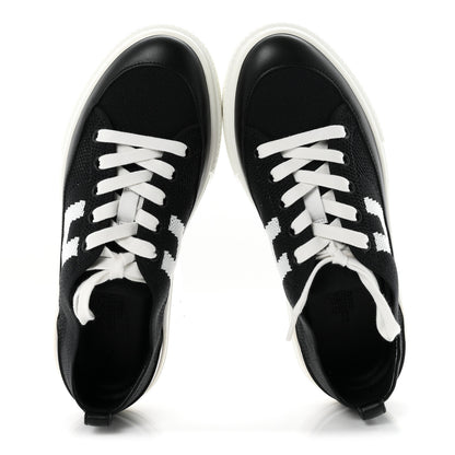 Hermes Knit Fabric Calfskin Deep Sneakers 36.5 Black White 2 of 9