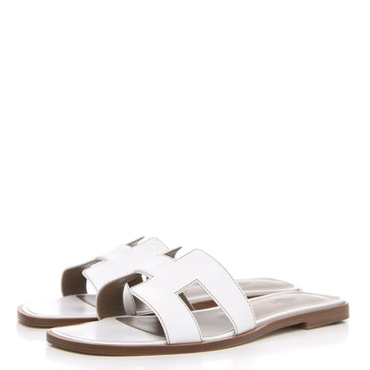 Hermes Box Calfskin Oran Sandals 39.5 White 3 of 9