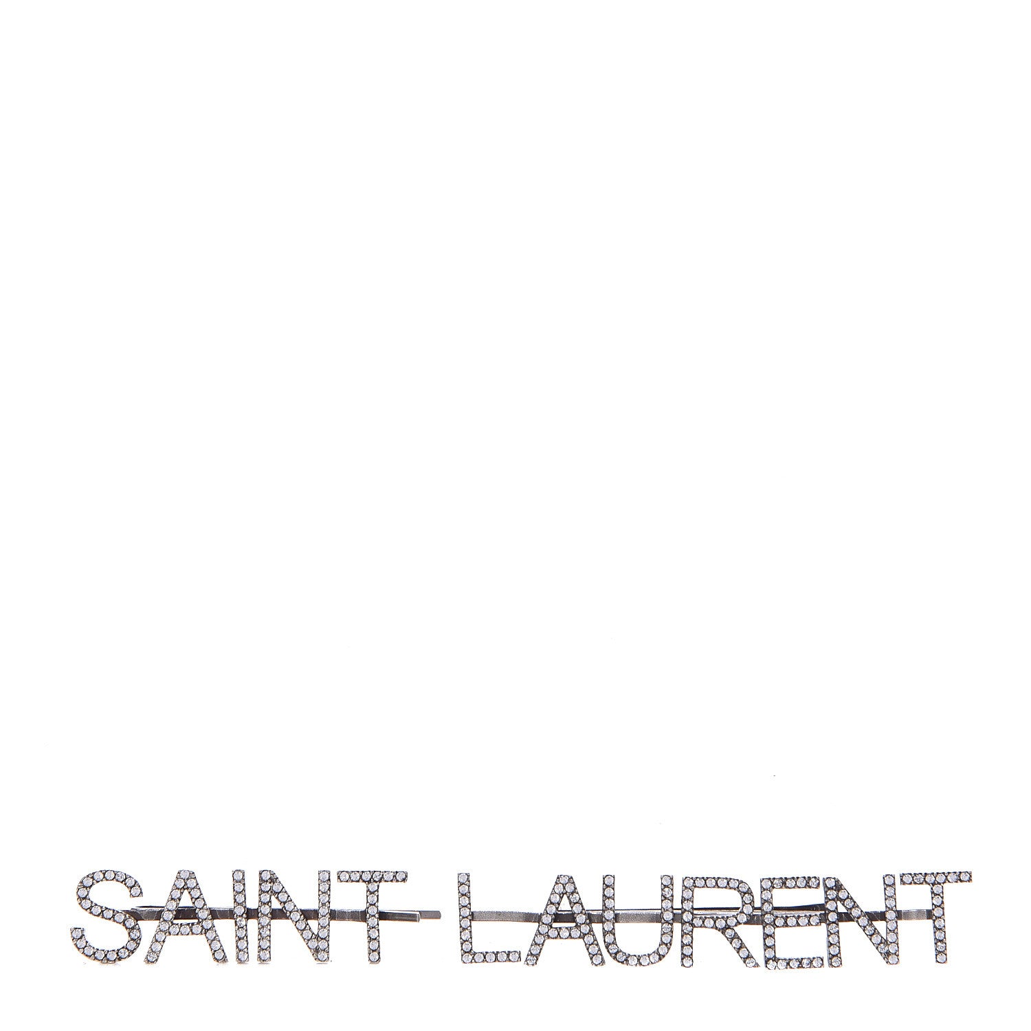 Saint Laurent Brass Crystal Barrette Oxidized Silver 1 of 4
