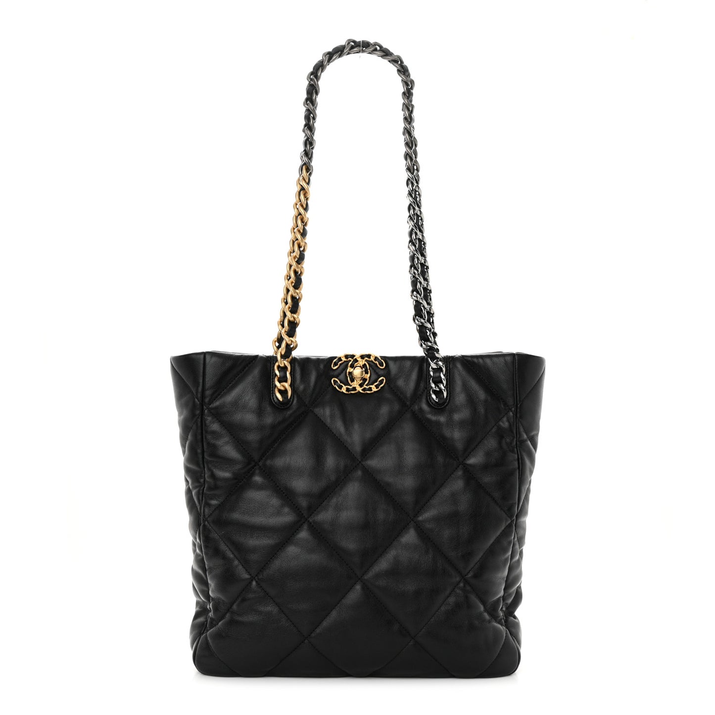Lambskin Quilted Chanel 19 Shopping Bag Black