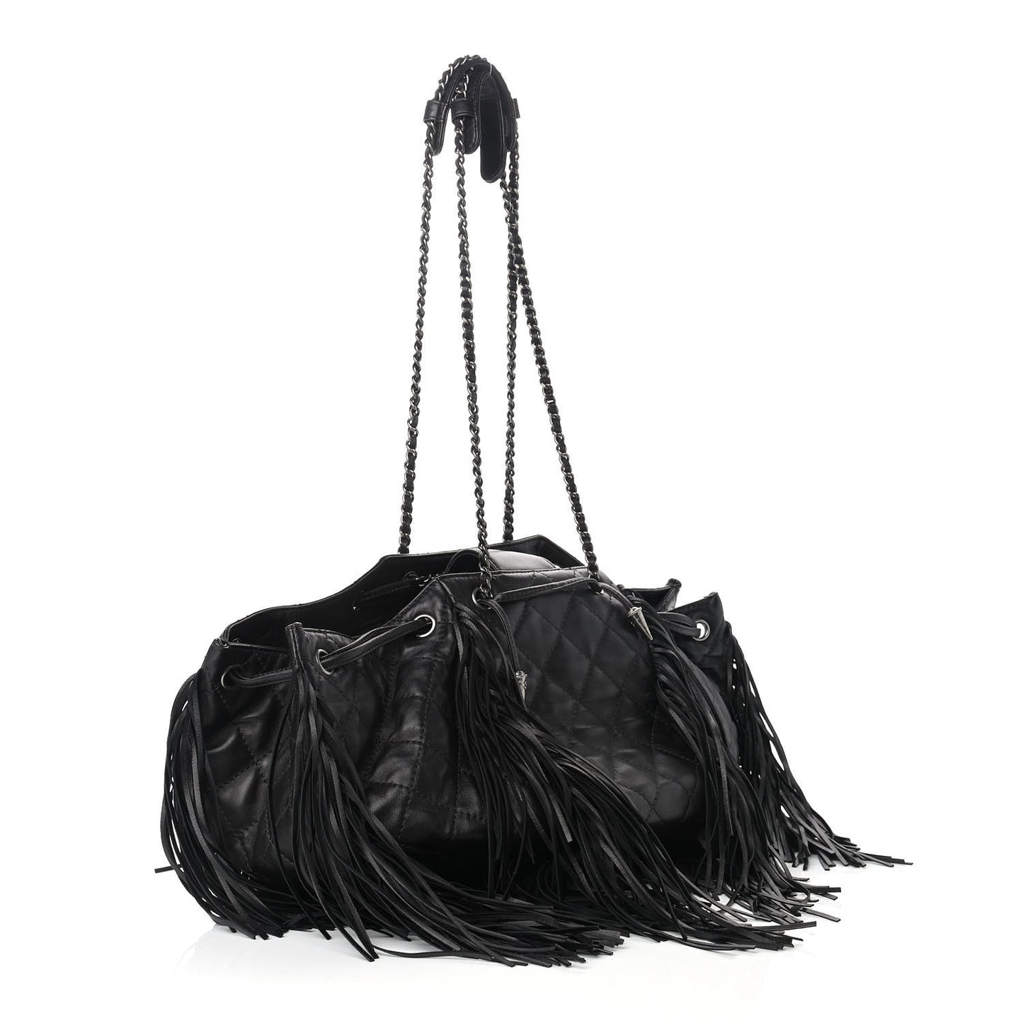 Lambskin Quilted Western Baluchon Fringe Bag Black