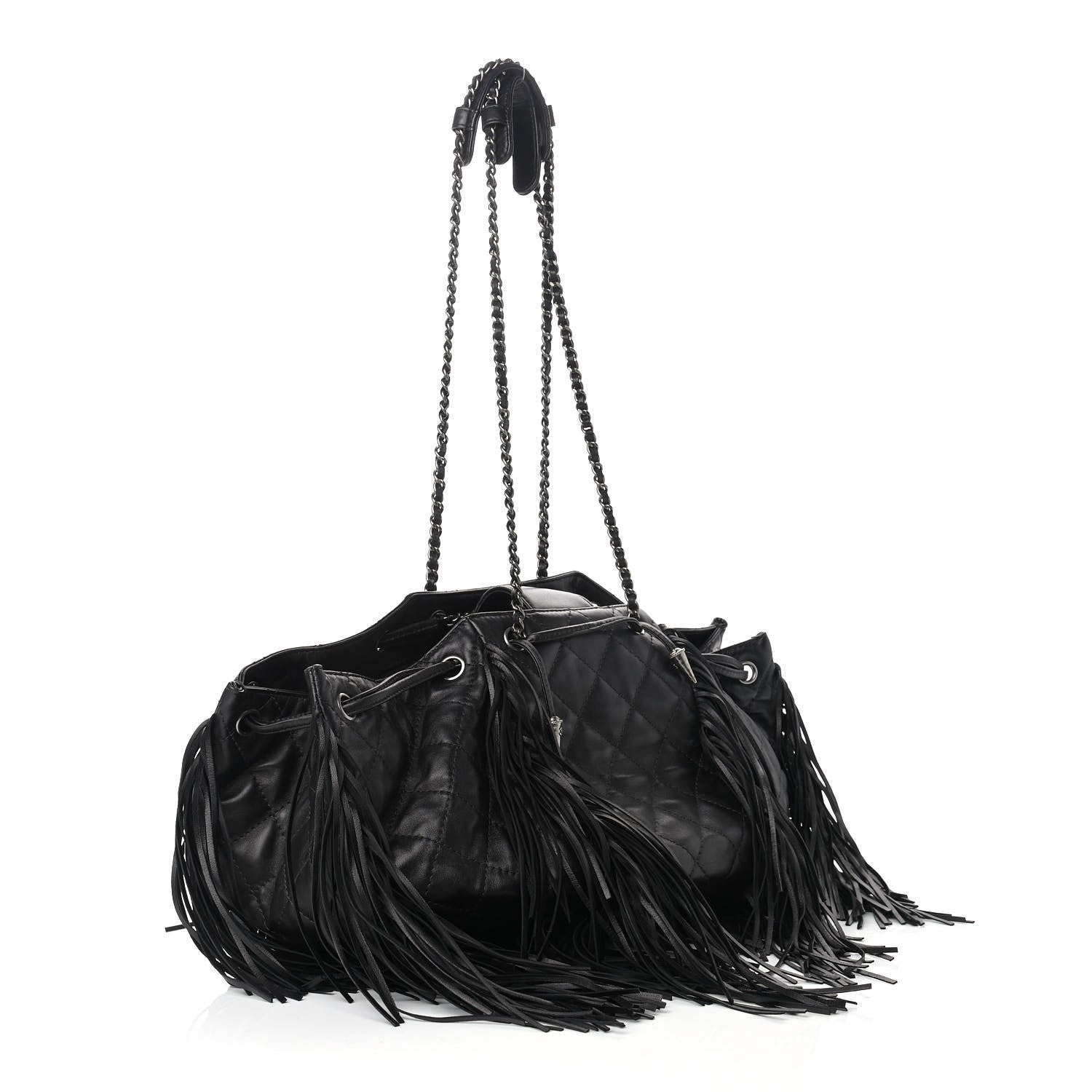 Chanel Lambskin Quilted Western Baluchon Fringe Bag Black 3 of 9