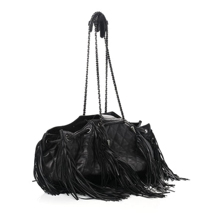 Chanel Lambskin Quilted Western Baluchon Fringe Bag Black 3 of 9