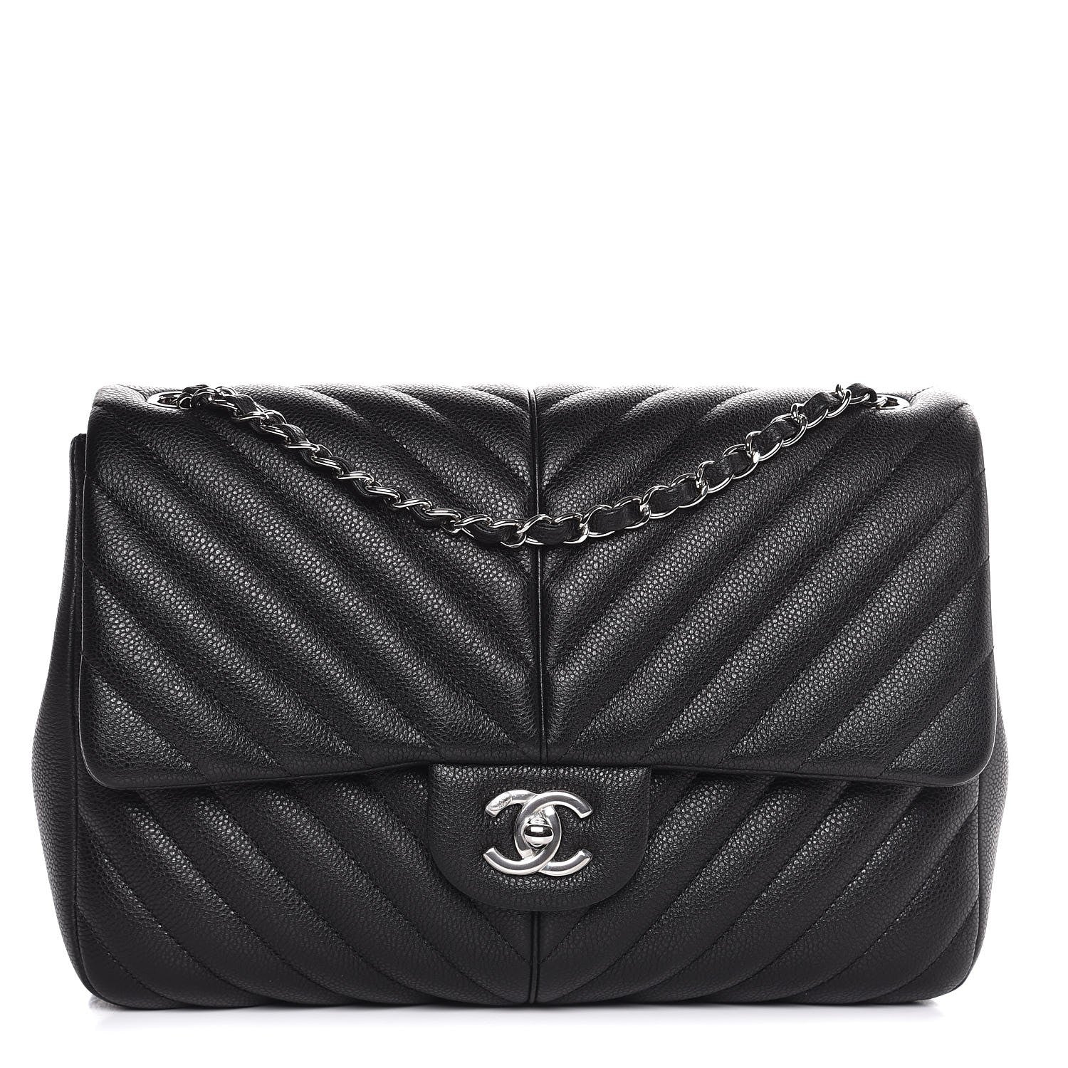 Chanel Caviar Chevron Quilted Large Puffy CC Flap Black 1 of 7