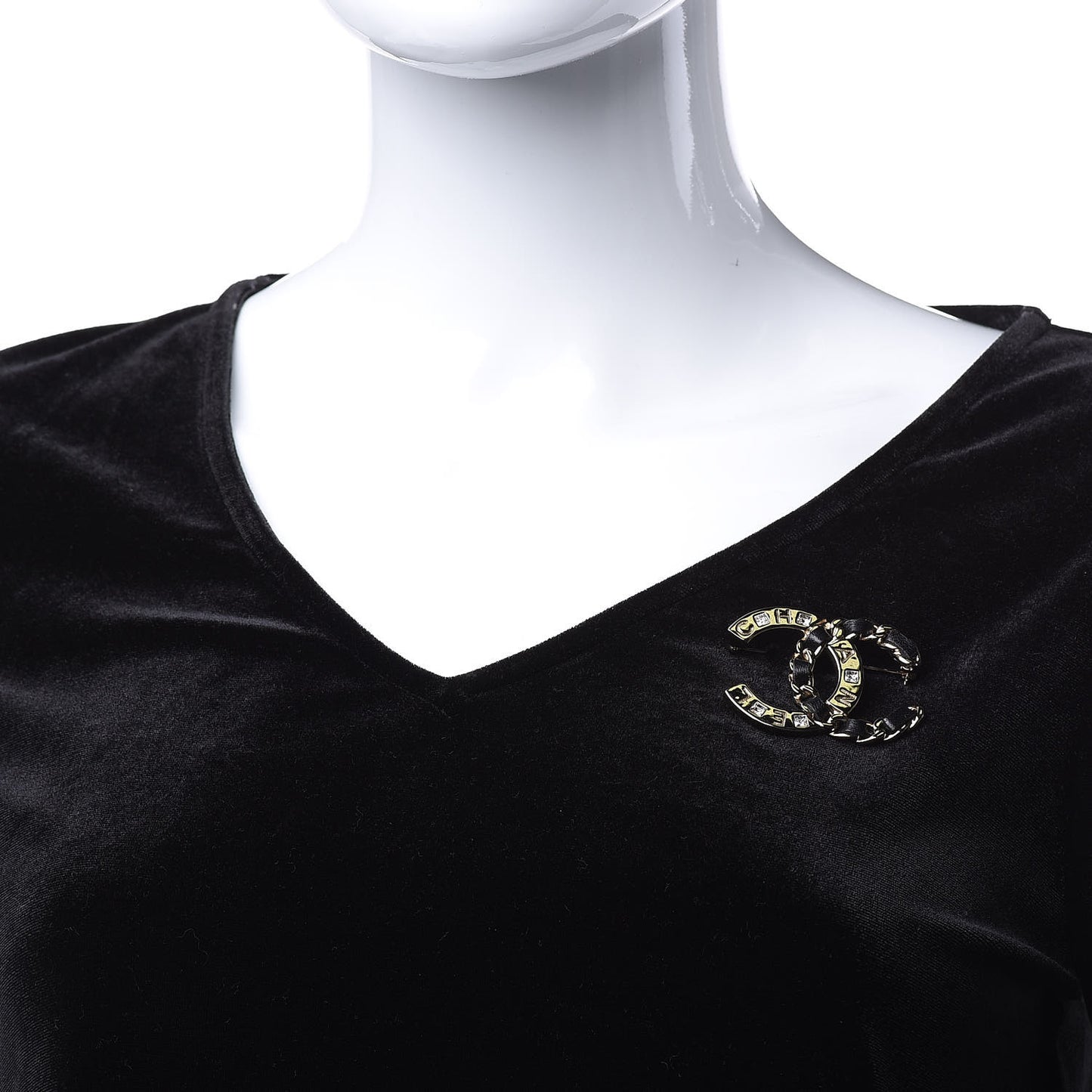 Lambskin Crystal CC Brooch Black Gold