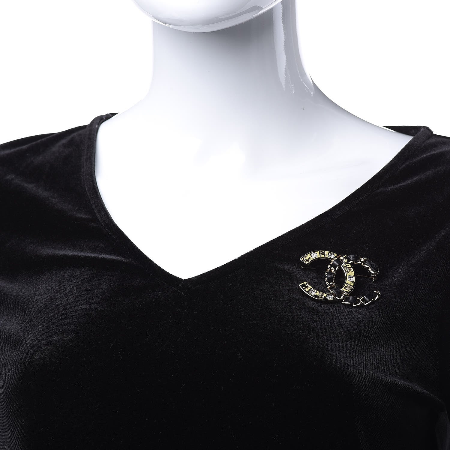 Chanel Lambskin Crystal CC Brooch Black Gold 2 of 5