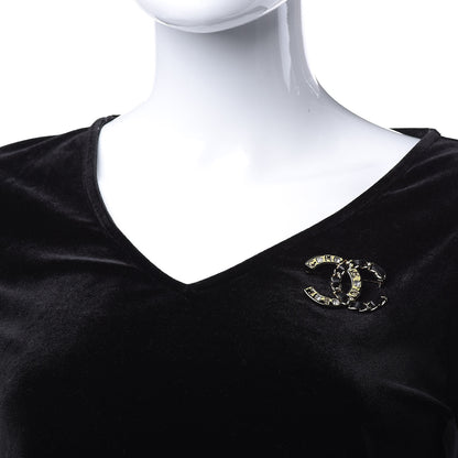 Chanel Lambskin Crystal CC Brooch Black Gold 2 of 5