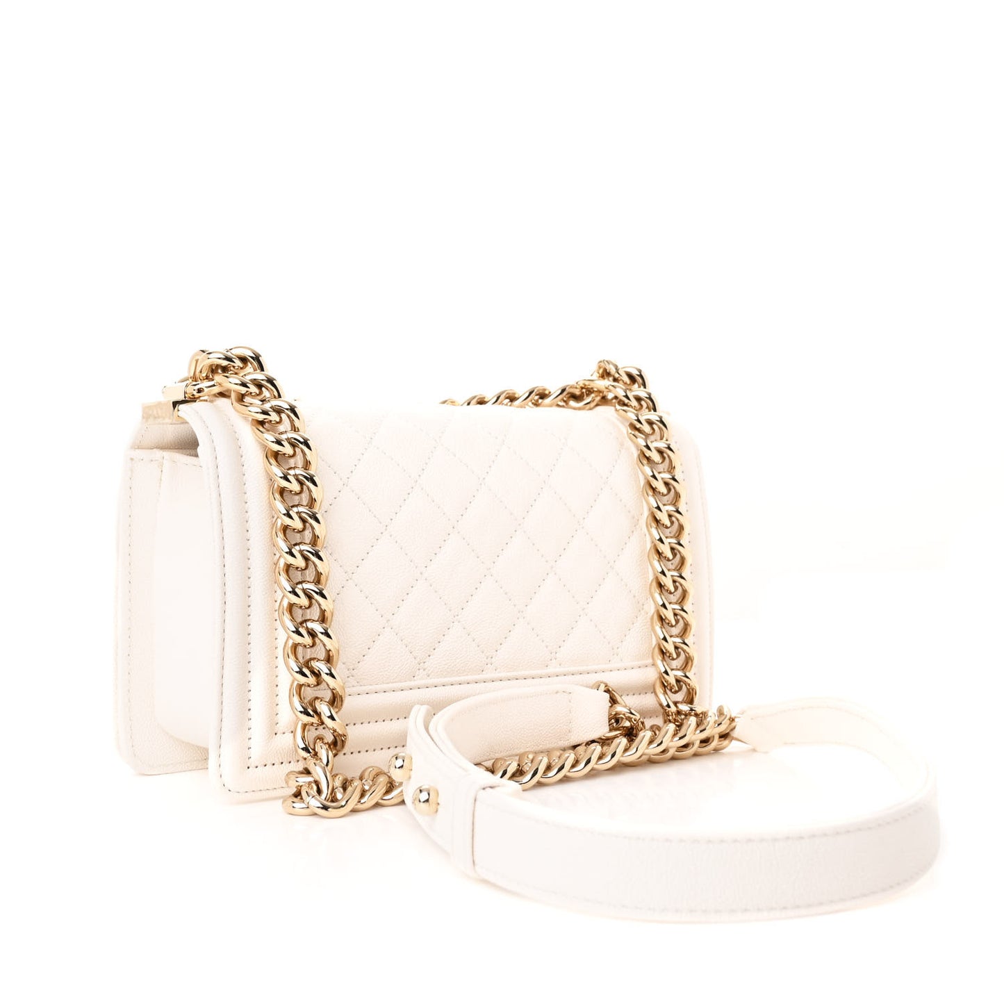 Caviar Quilted Small Boy Flap White