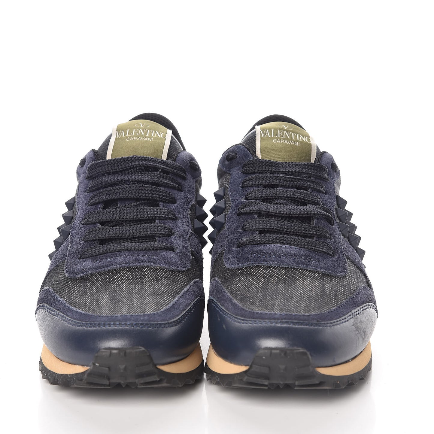 Denim Calfskin Suede Rockstud Sneakers 35.5 Indigo