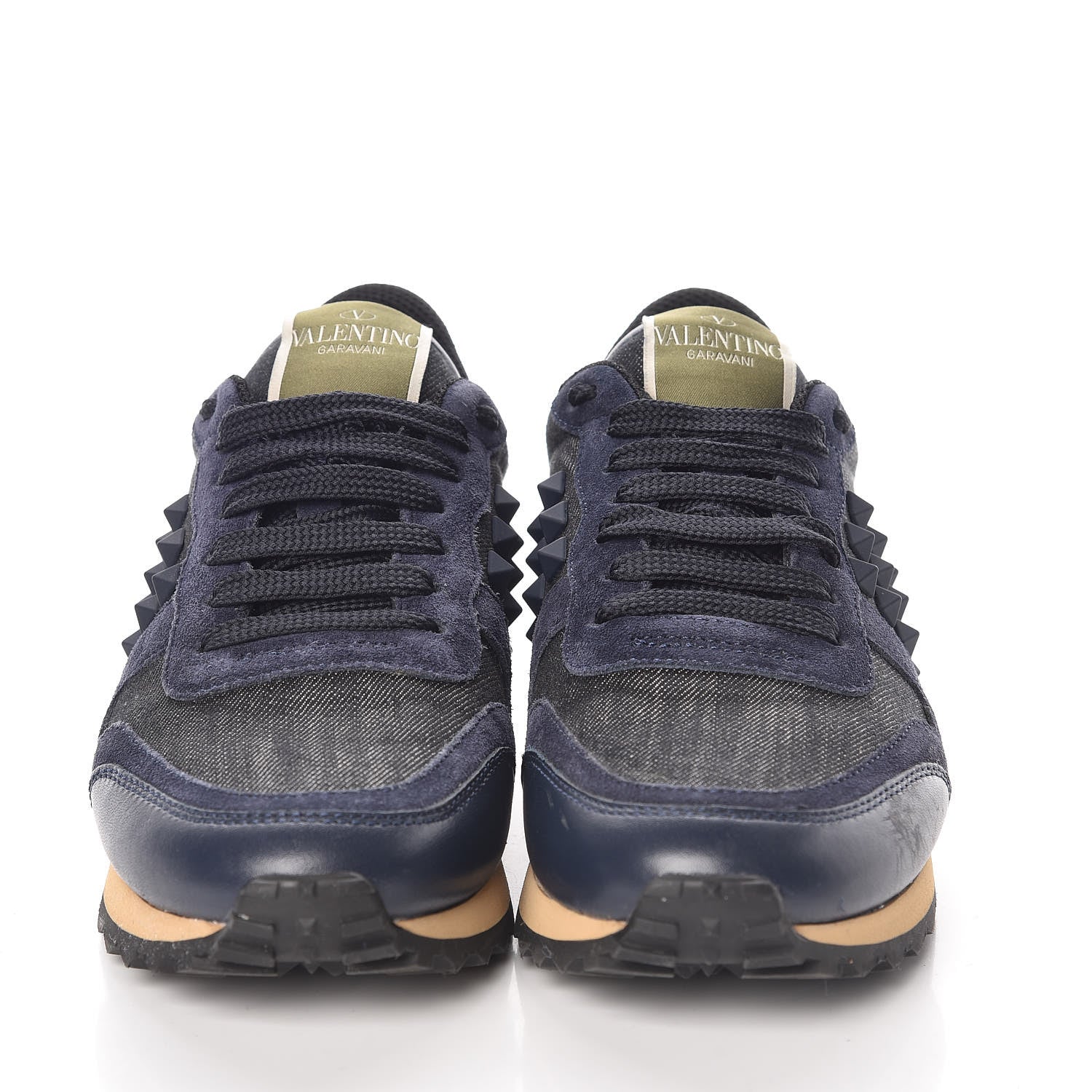 Valentino Garavani Denim Calfskin Suede Rockstud Sneakers 35.5 Indigo 2 of 8