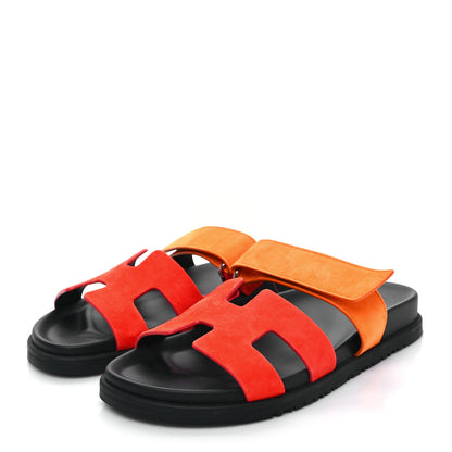 Hermes Suede Goatskin Womens Chypre Sandals 38 Rouge Ecarlate 4 of 9