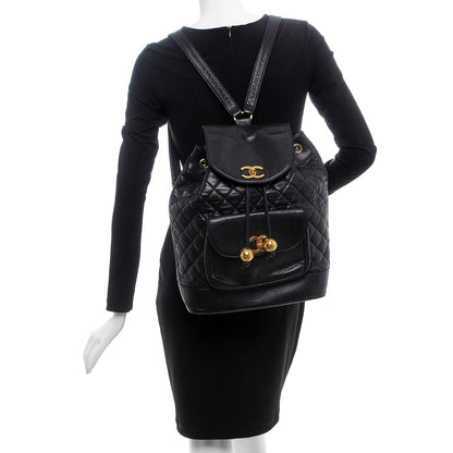 Chanel Lambskin Quilted Drawstring Backpack Black 2 of 11