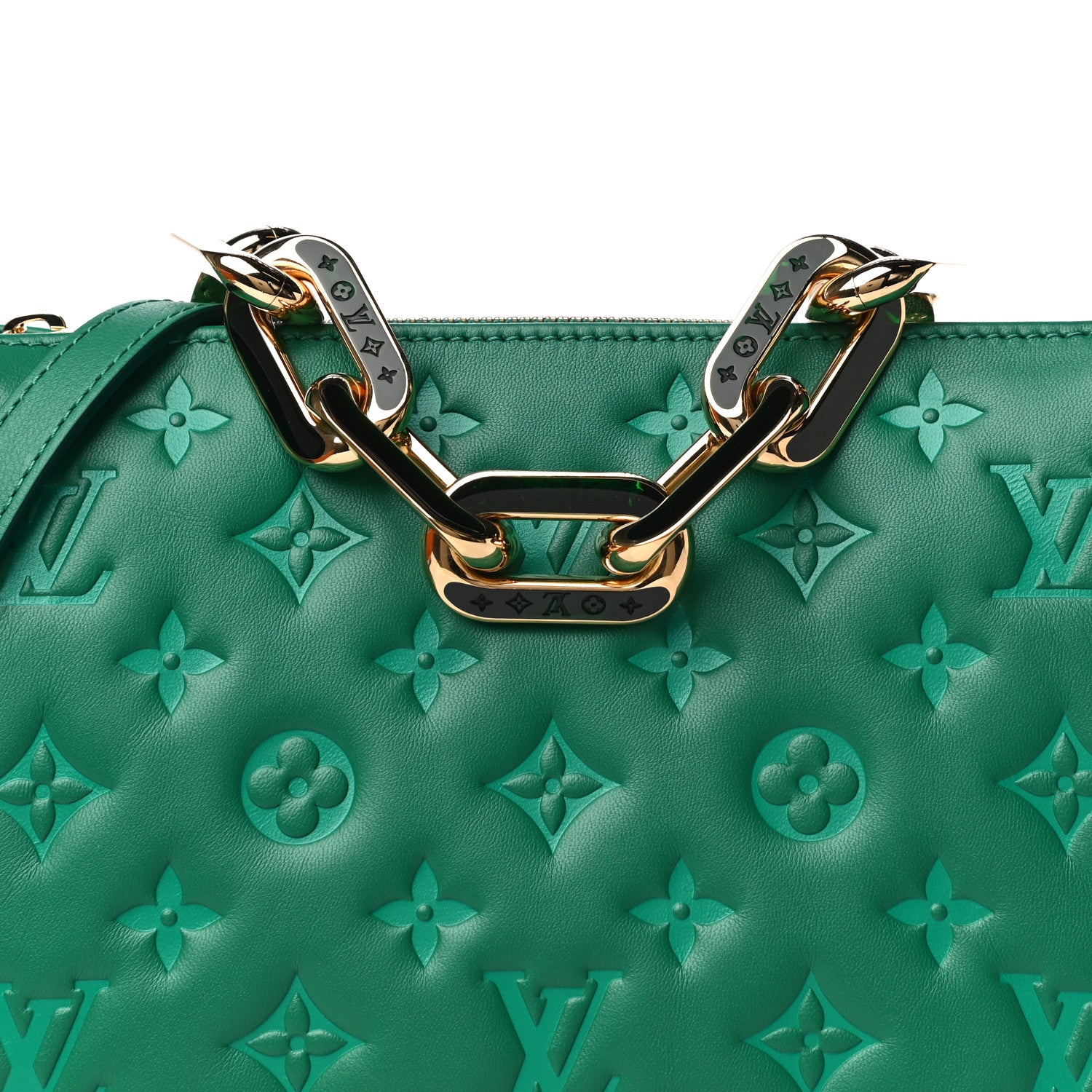 Louis Vuitton Lambskin Embossed Monogram Coussin BB Emeraude 9 of 12