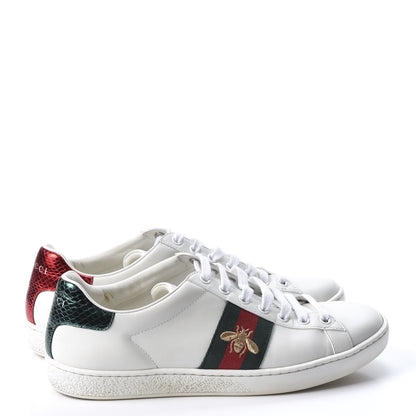 Gucci Calfskin Ayers Bee Embroidered Ace Sneakers 38 White Green 4 of 10