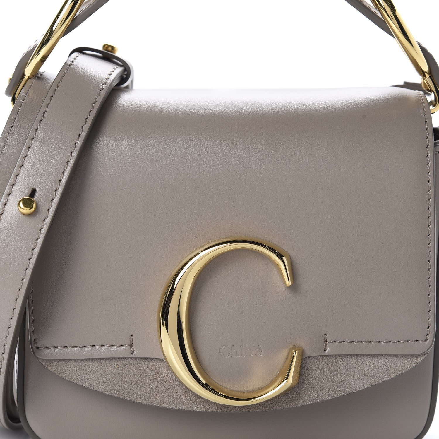 Chloe Shiny Calfskin Suede Mini C Double Carry Motty Grey 10 of 10