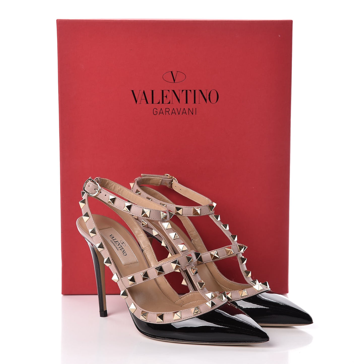 Patent Nappa Rockstud Ankle Strap 100mm Pumps 36 Black Poudre
