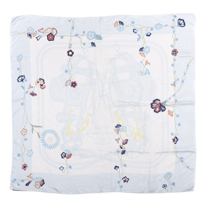 Hermes Silk Brides Fleuries Scarf 90 White Bleu Pale 1 of 4