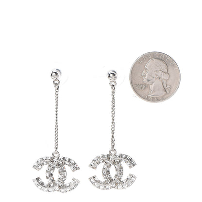 Chanel Baguette Crystal CC Drop Earrings Silver 2 of 3