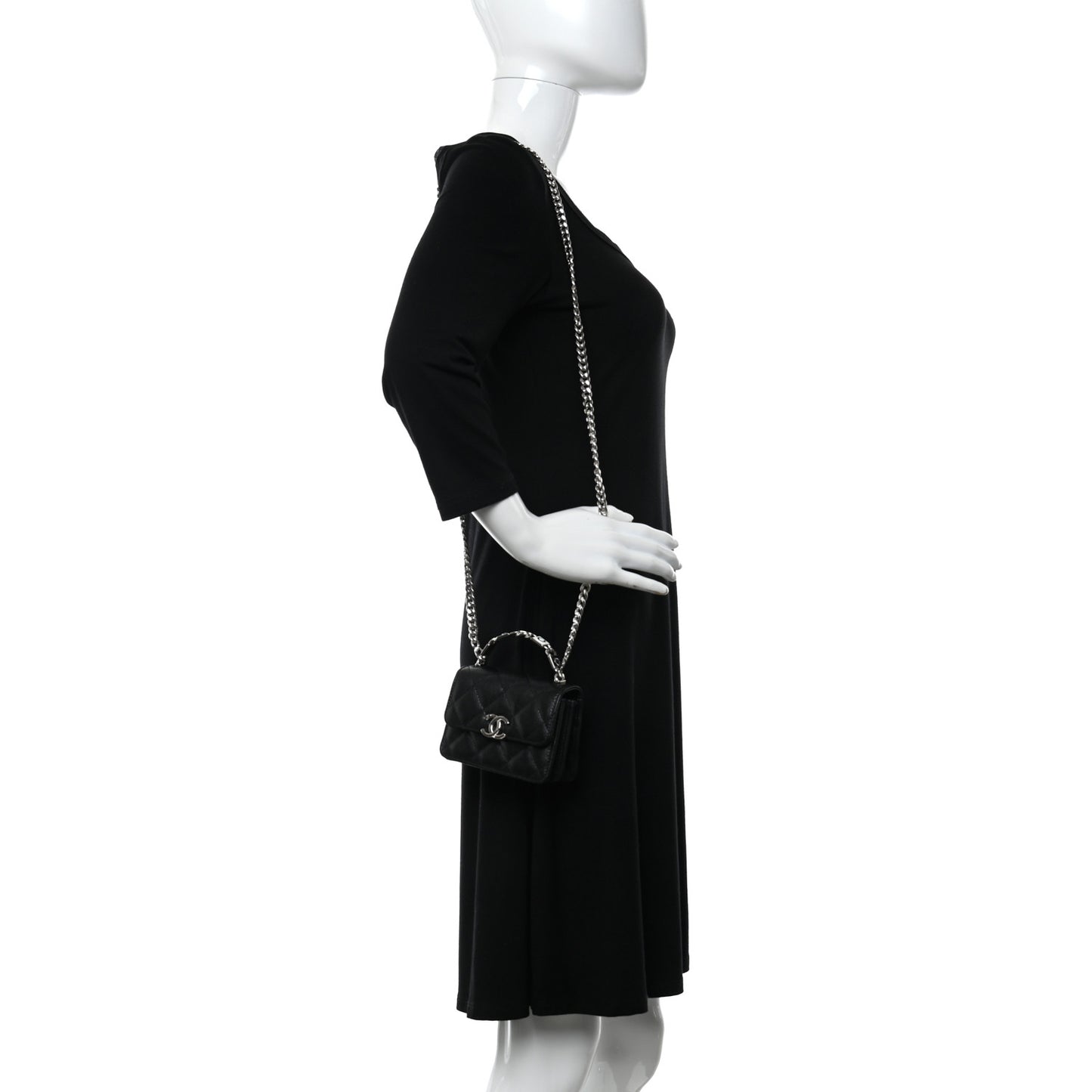 Caviar Quilted Pick Me Up Clutch With Chain Black