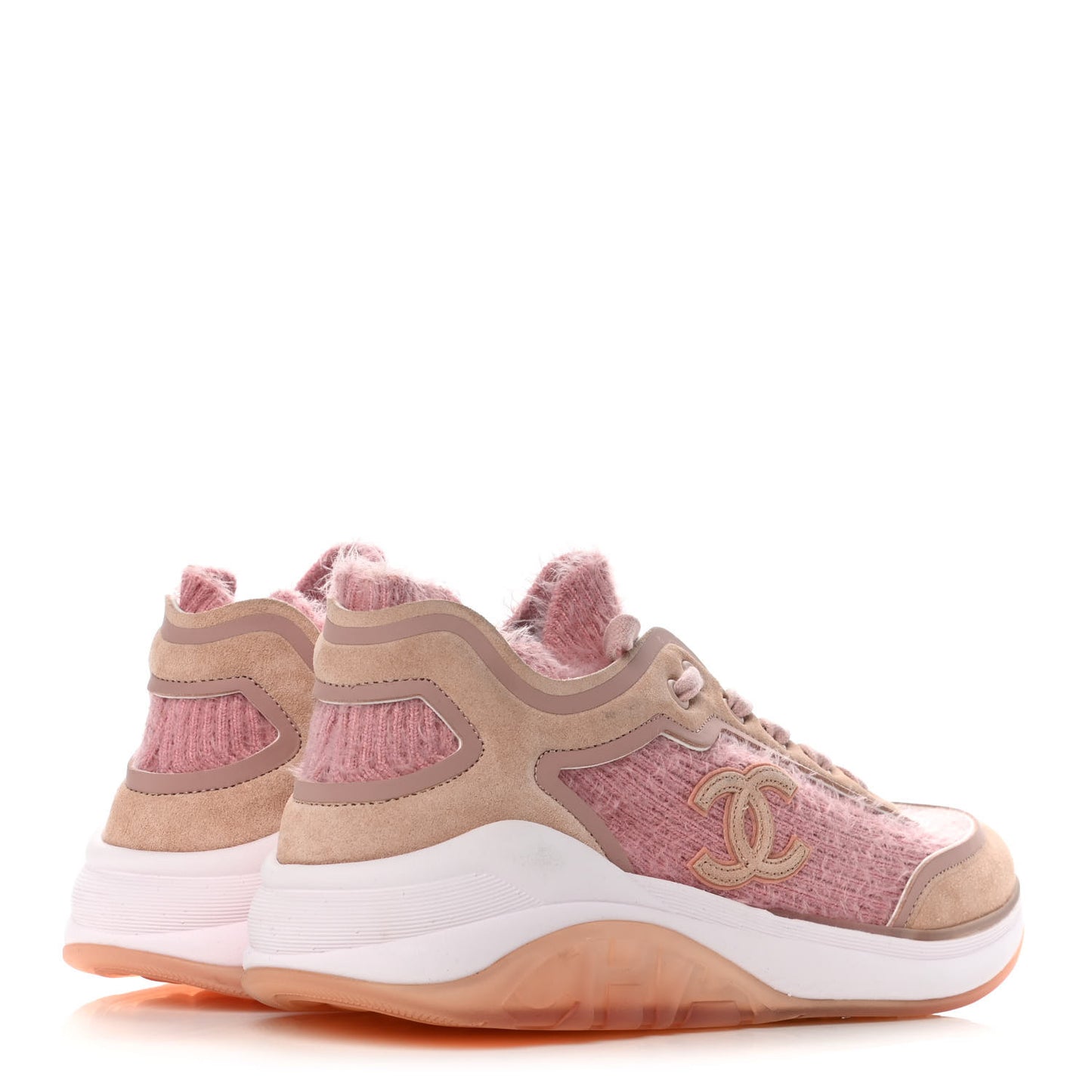 Suede Calfskin Stretch Fabric CC Sneakers 40.5 Pink