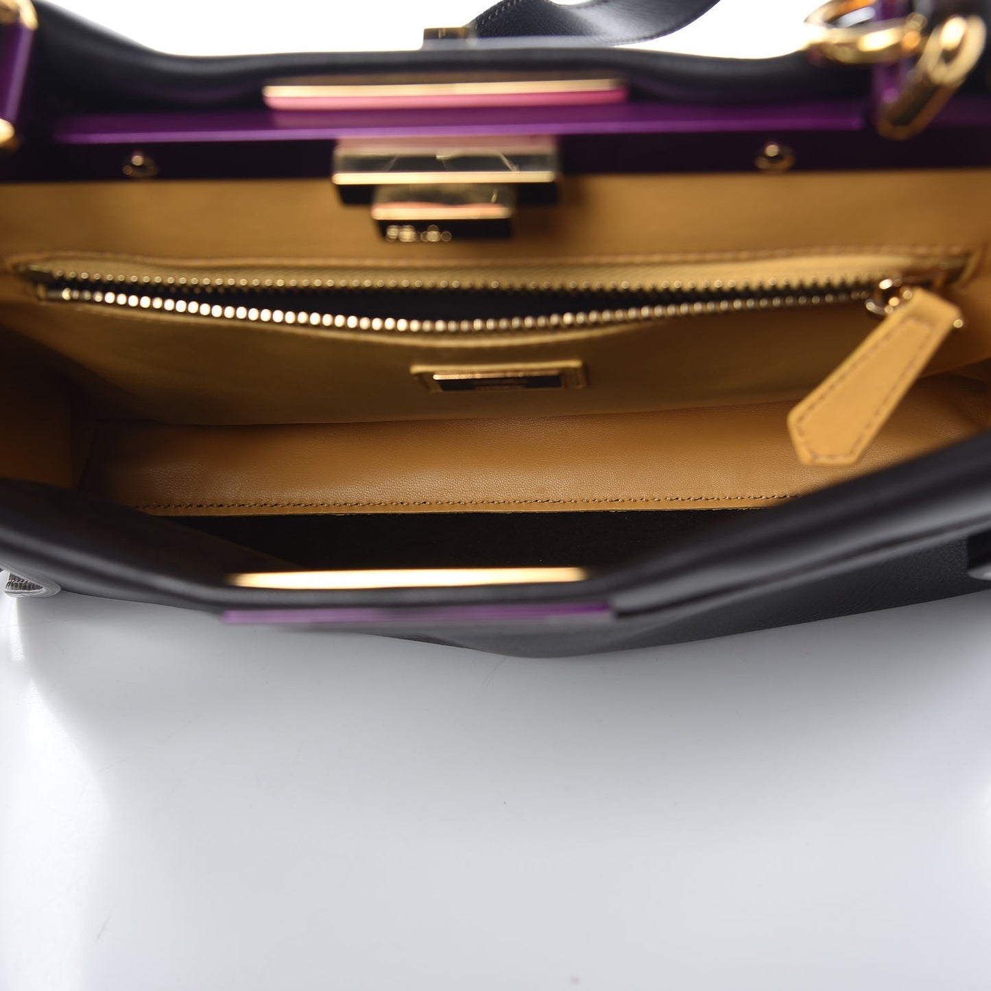 Vitello Seta Shiny Nappa Medium Peekaboo Iconic Satchel Dark Brown Yellow