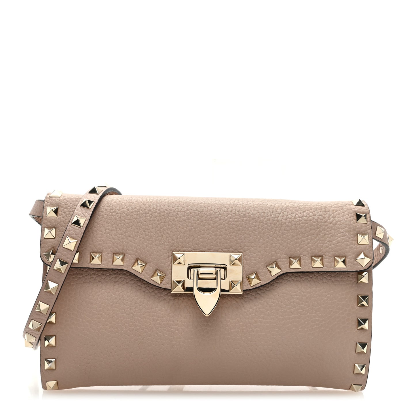 Pebbled Calfskin Rockstud Flip Lock Shoulder Bag Poudre