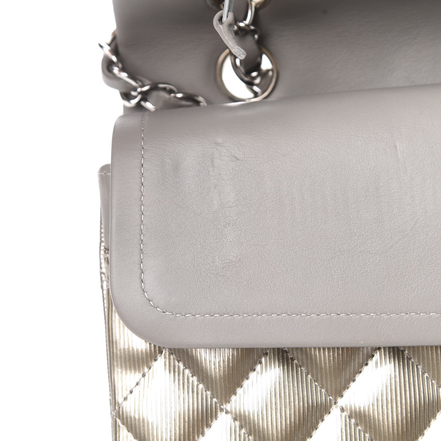 Striated Patent Quilted Medium Double Flap Gold