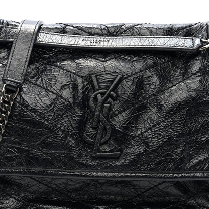 Saint Laurent Crinkled Calfskin Matelasse Monogram Medium Niki Chain Satchel Black 7 of 9