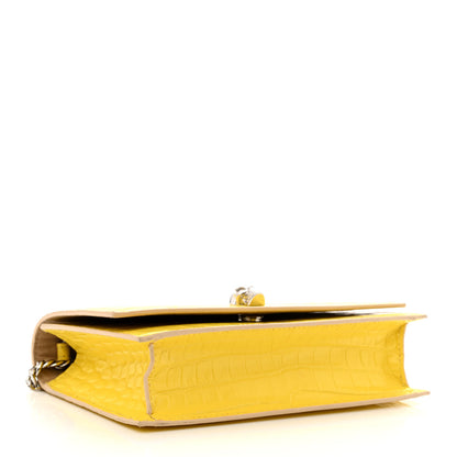 Alexander McQueen Calfskin Crocodile Embossed Skull Mini Crossbody Bag Yellow 4 of 12