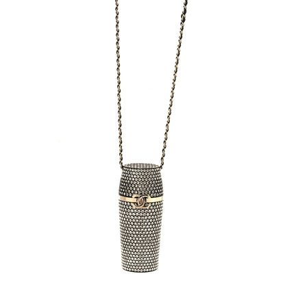 Chanel Metal Resin Lambskin Crystal Lipstick Case Long Necklace On Chain Silver Black Gold 1 of 4