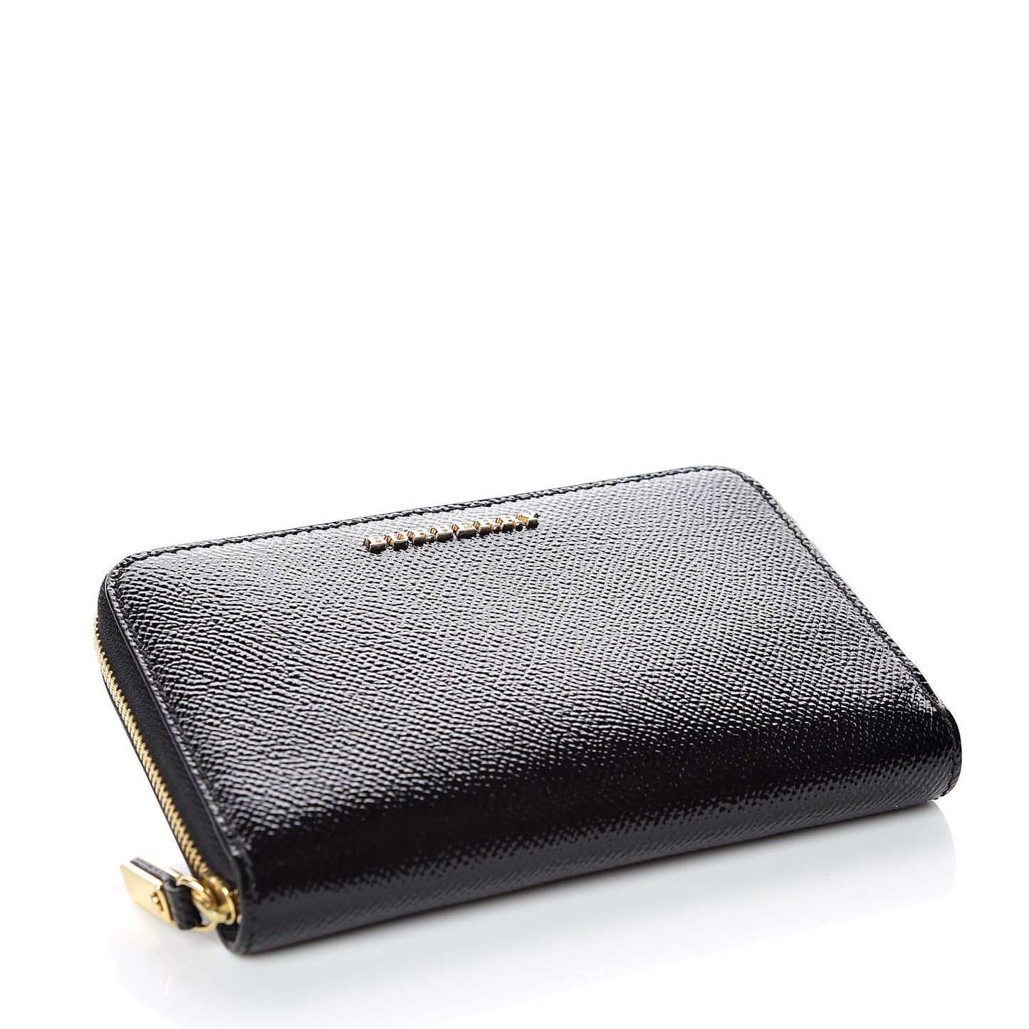 Patent Calfskin Zip Around Wallet Black