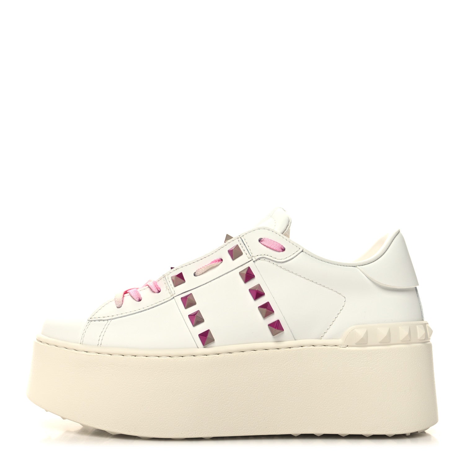 Valentino Garavani Calfskin Rockstud Untitled 57mm Platform Sneakers 38.5 White Pink PP 1 of 9