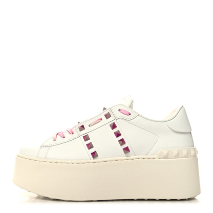 Valentino Garavani Calfskin Rockstud Untitled 57mm Platform Sneakers 38.5 White Pink PP 1 of 9