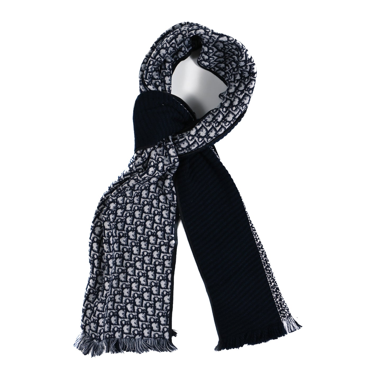 Wool Cashmere Oblique Scarf Navy