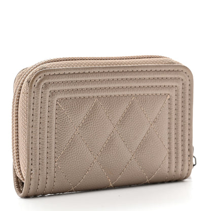 Chanel Caviar Quilted Boy Zip Around Coin Purse Wallet Light Gold 3 of 7