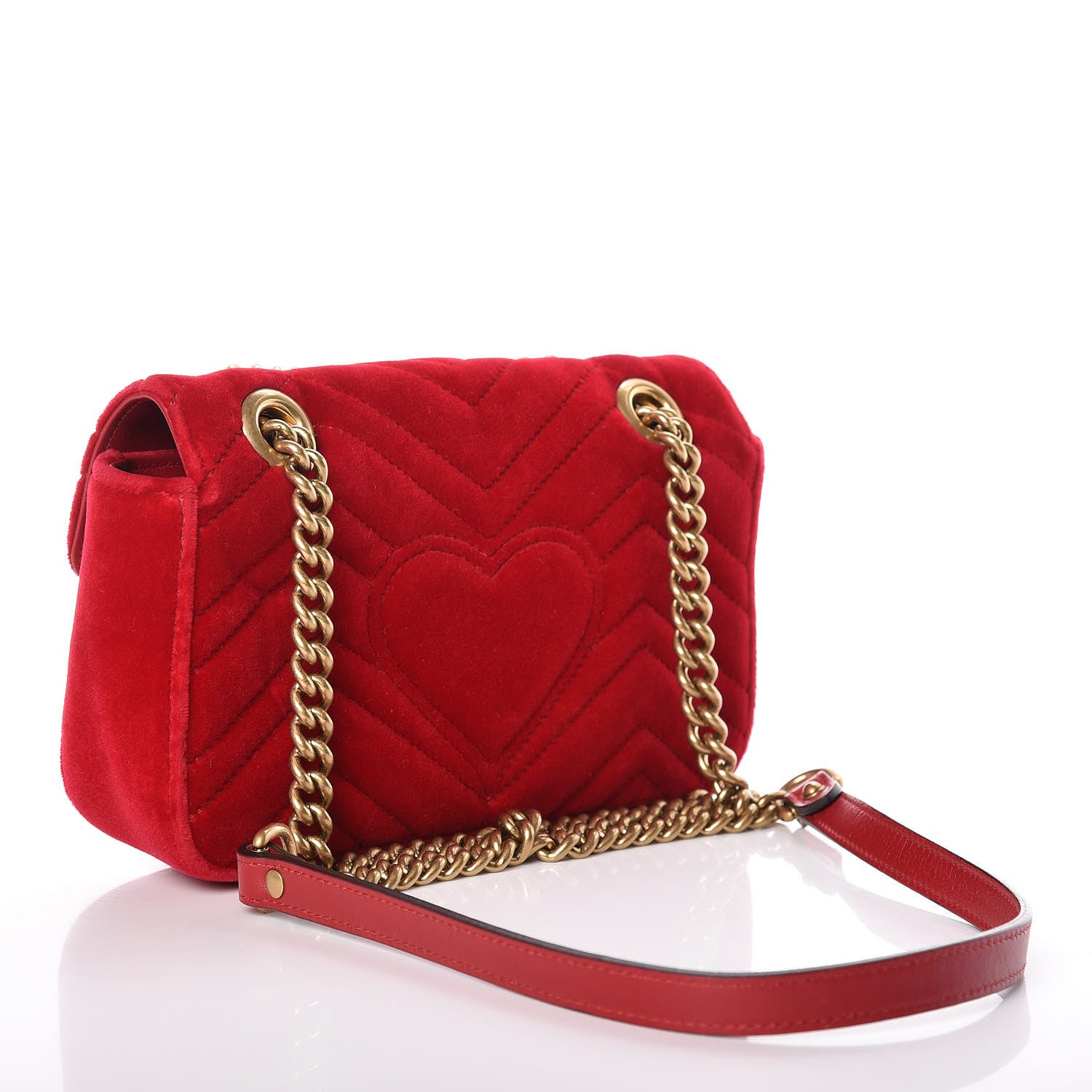 Gucci Velvet Matelasse Mini GG Marmont Shoulder Bag Hibiscus Red 3 of 13
