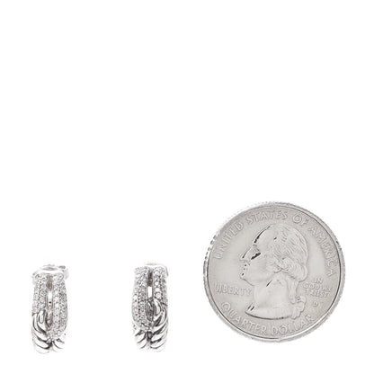David Yurman Sterling Silver Diamond Labyrinth Hoop Earrings 2 of 4