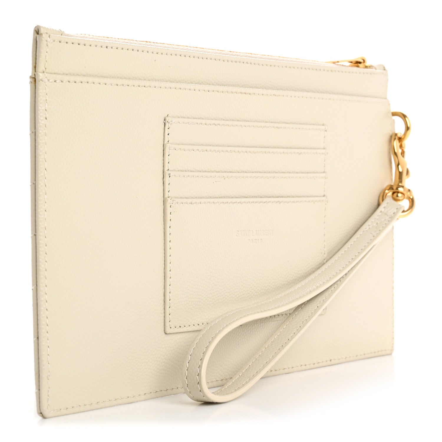 Saint Laurent Grain De Poudre Chevron Monogram Large Bill Pouch Blanc Vintage 3 of 11