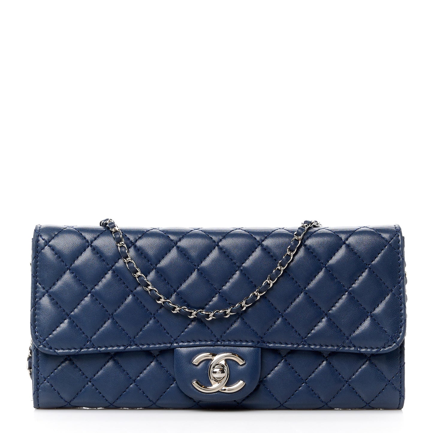 Lambskin Quilted Chain Clutch Flap Navy