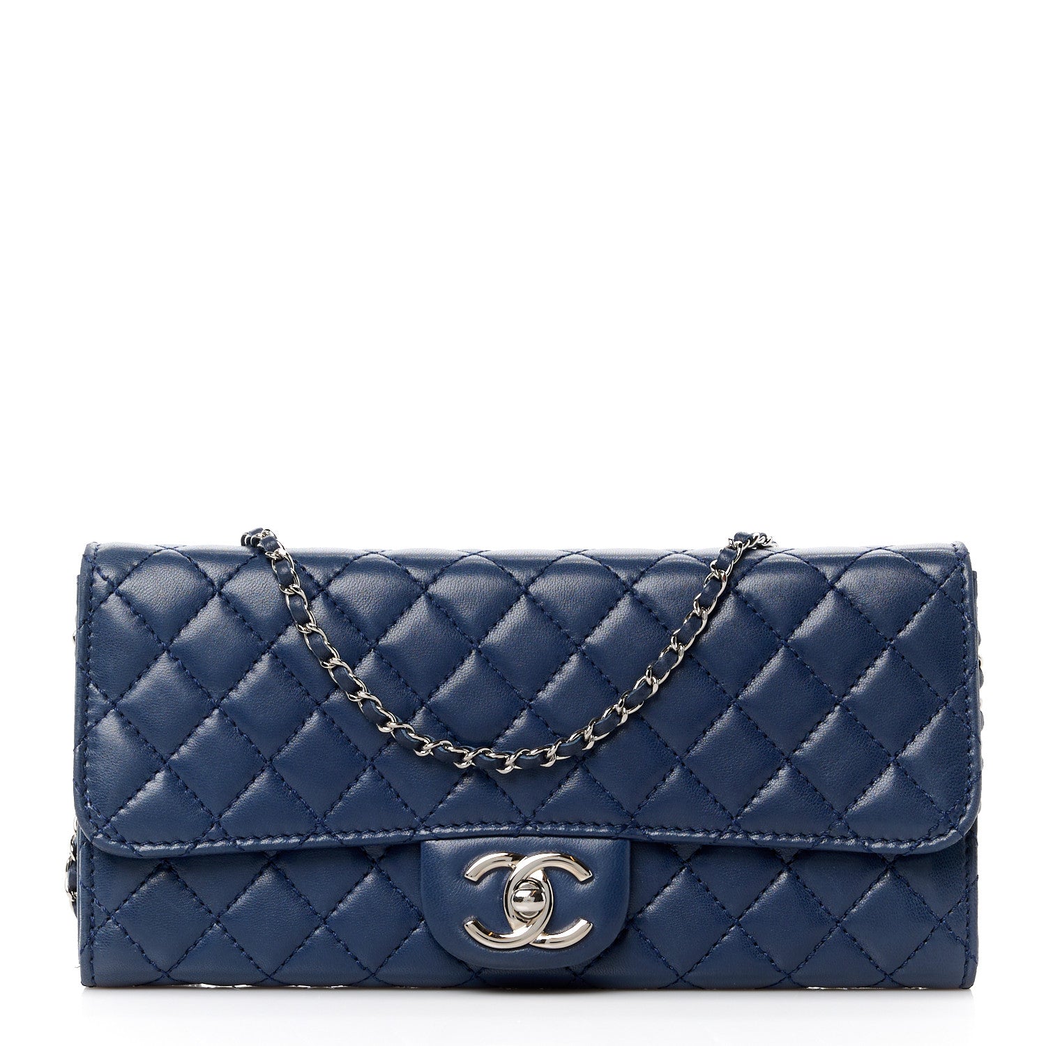 Chanel Lambskin Quilted Chain Clutch Flap Navy 1 of 14