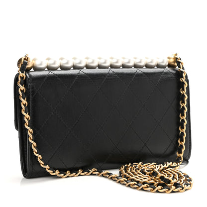 Chanel Goatskin Quilted Chic Pearls Clutch With Chain Black 3 of 10