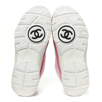 Chanel Nylon Calfskin Suede Womens CC Sneakers 38 Pink 5 of 13