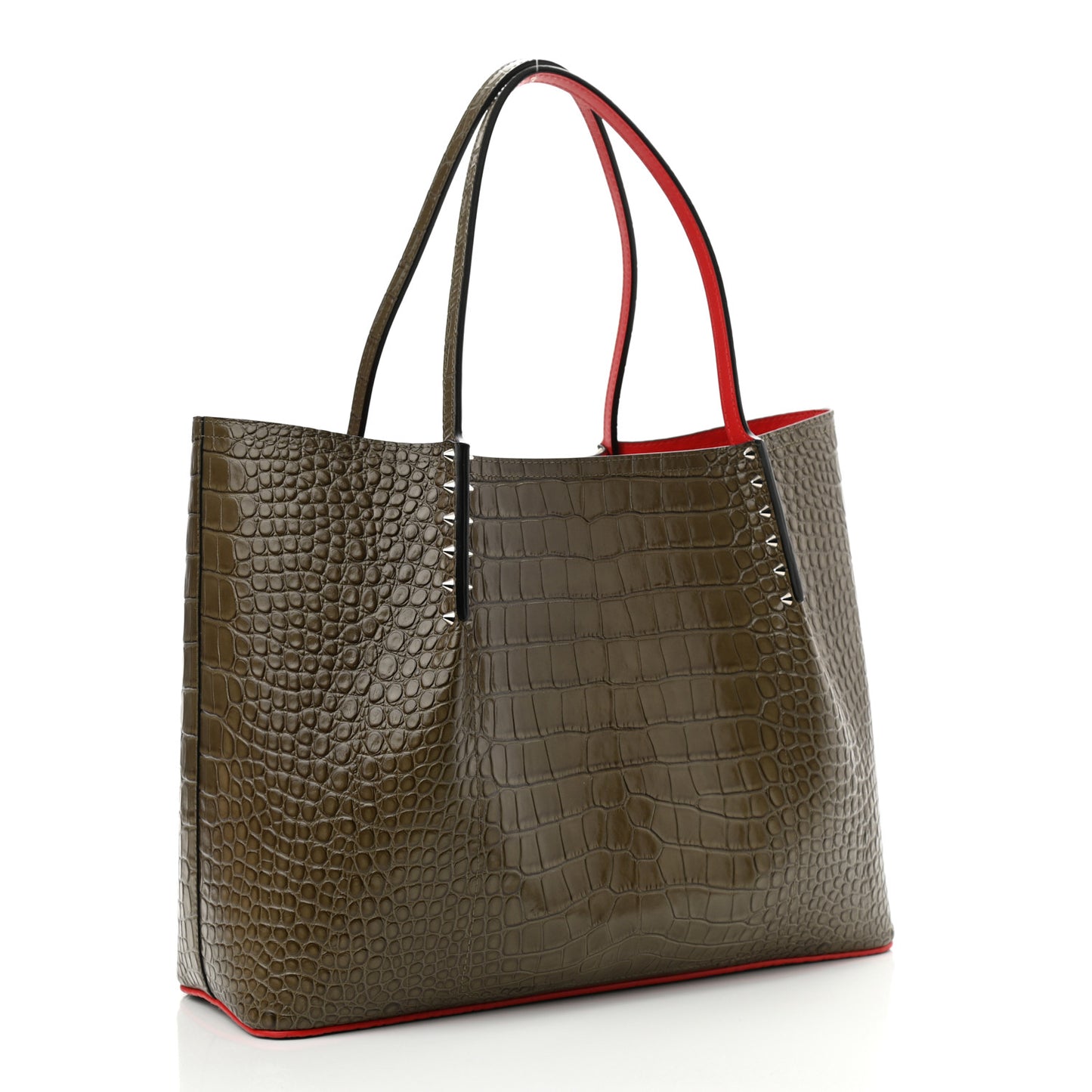 Crocodile Embossed Calfskin Spiked Large Cabarock Shopper Tote Silex
