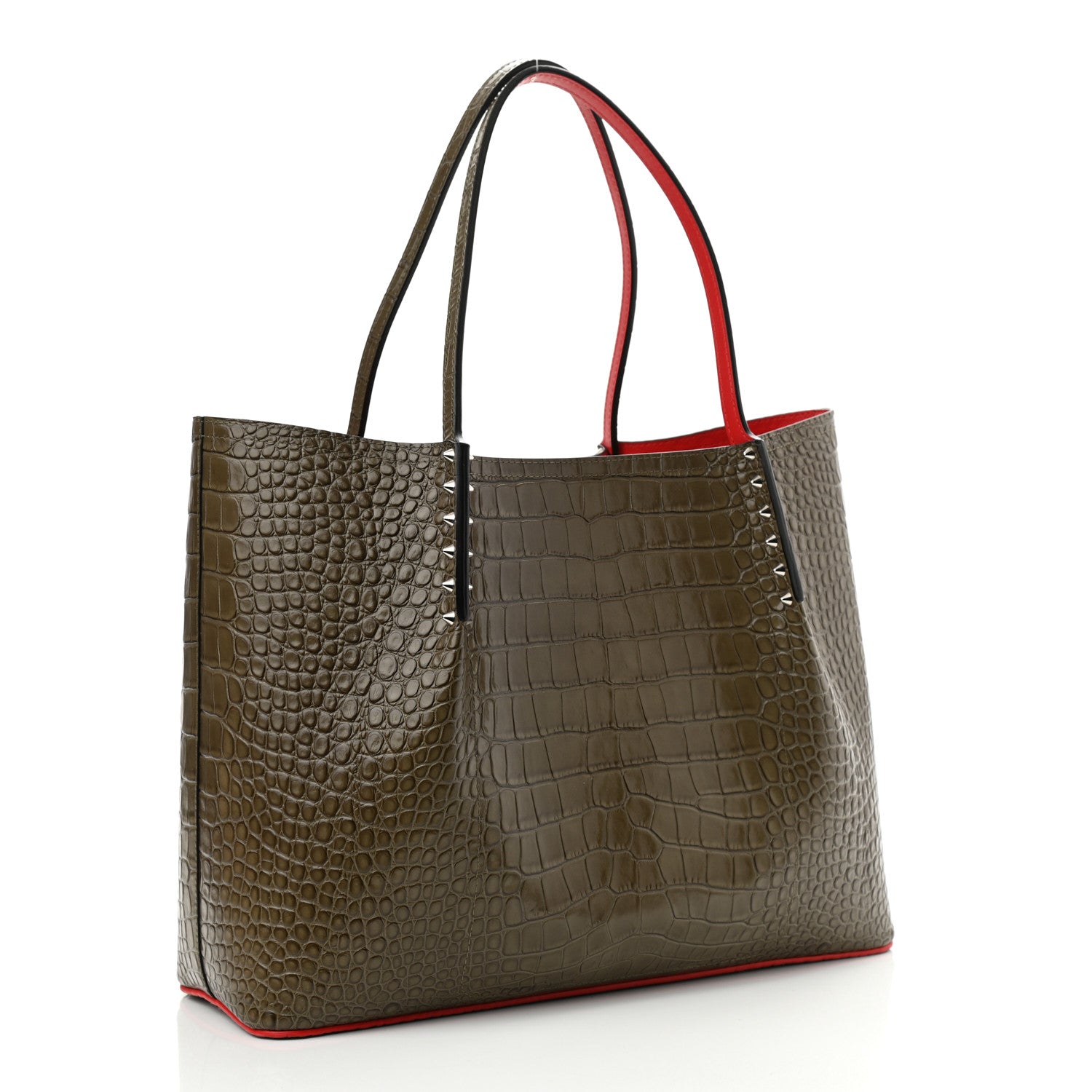 Christian Louboutin Crocodile Embossed Calfskin Spiked Large Cabarock Shopper Tote Silex 3 of 9