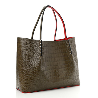 Christian Louboutin Crocodile Embossed Calfskin Spiked Large Cabarock Shopper Tote Silex 3 of 9